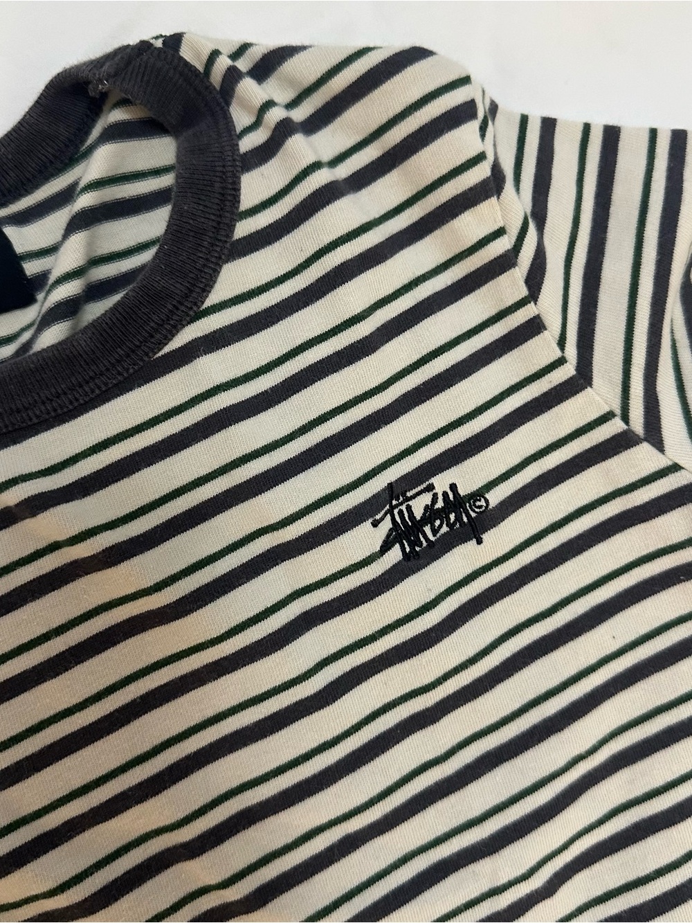 Stussy Striped Tee in Cream and Black - Picture 2 of 6